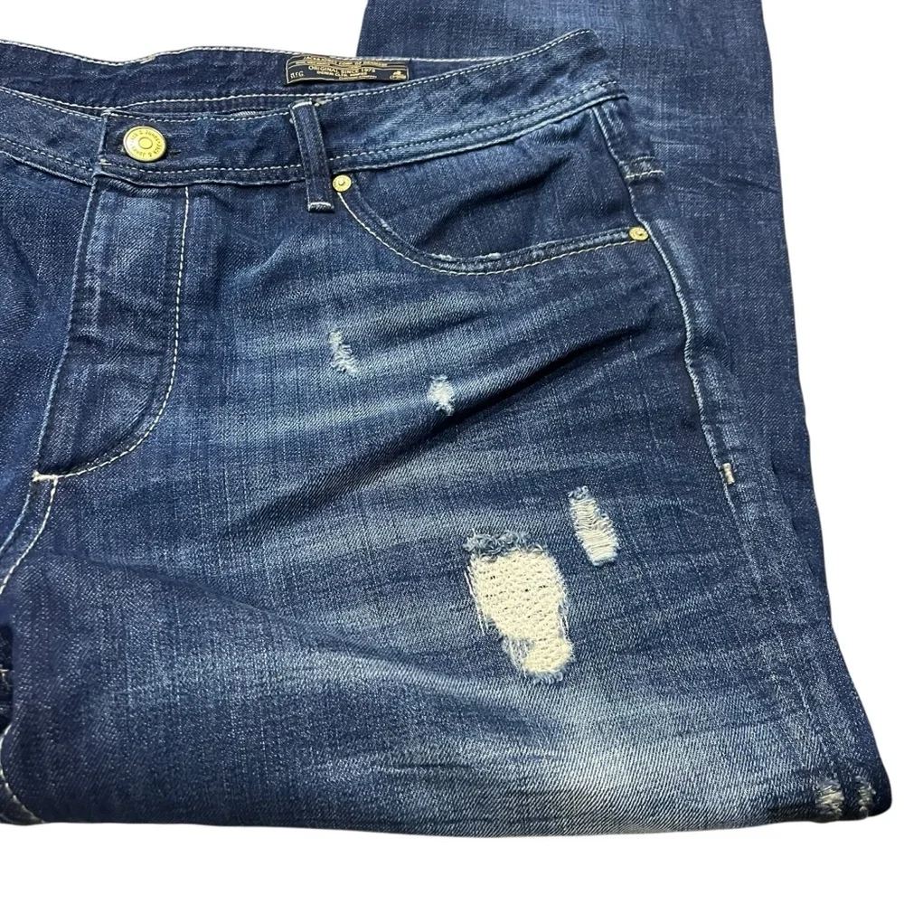 Jack & Jones Nick Jeans 38 x 27 Regular Fit Distressed Straight Leg Button Fly